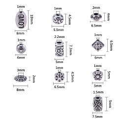 Antique Silver Tibetan Style Alloy Beads, Mixed Shapes, Antique Silver, 13.5x7x3cm, 500pcs/box