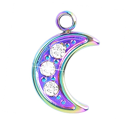 Rainbow Color 201 Edelstahl Strass Anhänger, Mond Charme, Regenbogen-Farb, 12x8x2 mm, Bohrung: 1 mm