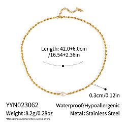 Настоящее золото 18K Элегантные ожерелья из натурального пресноводного жемчуга в форме картофеля с цепочками из нержавеющей стали для женщин., цветочный белый, реальный 304 k позолоченный, 18 дюйм (16.54 см)