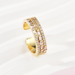 Настоящее золото 18K Манжеты из латуни с микро паве кубический цирконий для женщин, стойки покрытие, долговечный, без свинца и без кадмия, реальный 18 k позолоченный, 5.5 мм, размер США 6 3/4 (17.1 мм)