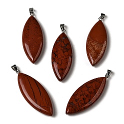 Красный Камень Натуральный красный яшма большие подвески, Подвески в виде конского глаза с 304 защелкивающимися креплениями из нержавеющей стали, цвет нержавеющей стали, 55~55.5x20~20.5x7.5~8 мм, отверстие : 6.5x4 мм