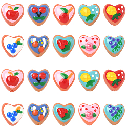 (52) Непрозрачная лаванда 20 шт. окрашенные стеклянные бусины эмалированные бусины, сердце с фруктами, разноцветные, 13.5x13.5x9.5~10.5 мм, отверстие : 1.2 мм