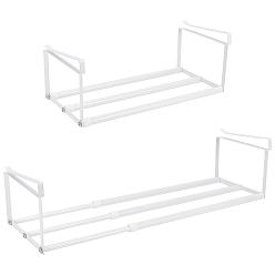 White 2Pcs Retractable Punch-free Plastic Shoe Rack, Steel Metal Hanging Shoe Organizer, Rectangle, White, 40~70x20.4x15.5cm