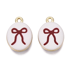 Dark Red Printed Alloy Pendants, Rack Plating, Oval & Bowknot Charms, Cadmium Free & Nickel Free & Lead Free, Golden, Dark Red, 20x13.5x4mm, Hole: 1.8mm
