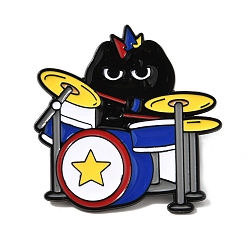 Musical Instruments Эмалированные значки с котом-музыкантом, Значок из черного сплава для рюкзака для одежды, красочный, барабан, 34x33 мм