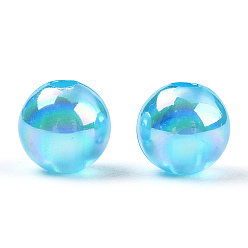 Deep Sky Blue Transparent Acrylic Beads, AB Colors Plated, Round, Deep Sky Blue, 10mm, Hole: 1.8mm, about 950pcs/500g