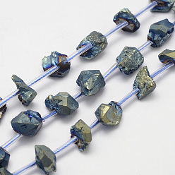 Plaqué Vert Cordes de cordes d'améthyste naturelles galvanisées, nuggets, vert plaqué, 5~16x6~13x6~13mm, Trou: 2mm, Environ 25 pcs/chapelet, 15.7 pouces (400 mm)