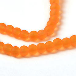 Dark Orange Transparent Glass Bead Strands, Frosted, Round, Dark Orange, 4mm, Hole: 1.1~1.6mm, about 200pcs/strand, 31.4 inch