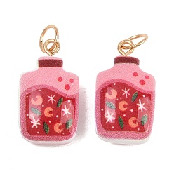 Bottle Печатные подвески из непрозрачного акрила, с петлями из нержавеющей стали, золотые, амулеты бутылка, 25x14x9.5 мм, Перейти кольцо: 7x0.7 мм, внутренний диаметр: 5.7 мм