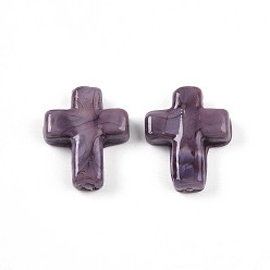 Средний Фиолетовый Бусины лэмпворк , крестик, средне фиолетовый, 24~26x20~20.5x6~7.5 мм, отверстие : 1.6~1.8 мм