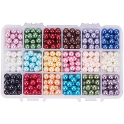 Mixed Color Eco-Friendly Dyed Glass Pearl Round Beads, Mixed Color, 8mm, Hole: 0.7~1.1mm, about 30~35pcs/color, about 540~630pcs/box