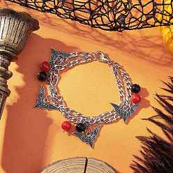 Античный Серебристый & Цвет Нержавеющей Стали Тема хеллоуина 304 браслеты из нержавеющей стали с цепочками figaro и несколькими рядами, браслеты с подвесками из сплава и эмали для мужчин и женщин, старинное серебро и цвет нержавеющей стали, 7-5/8 дюйм (19.5 см)