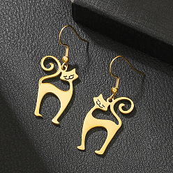 Золотой 304 из нержавеющей стали болтаться серьги, форма кошки, золотые, 22.6~41.6 мм