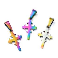 Rainbow Color Ионное покрытие (ip) 304 подвески из нержавеющей стали, для изготовления ювелирных изделий, крестик, Радуга цветов, 19.5x12x1.2 мм, отверстие : 3.5x7 мм