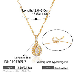 Oval 304 Stainless Steel Pave Clear Cubic Zirconia Pendant Necklaces for Women, Golden, Oval, 16.54 inch(42cm), Pendant: 16.7mm