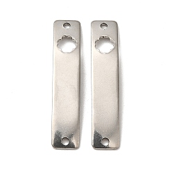 Clover Tarnish Resistant 201 Stainless Steel Connector Charms, Curved Rectangle Links with Hollow Pattern, Stainless Steel Color, Clover, 30x6x0.8mm, Hole: 1.4mm