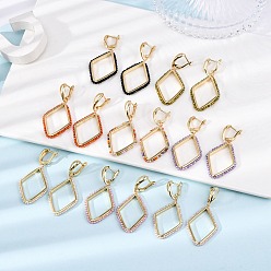 (52) Непрозрачная лаванда Серьги-кольца из латуни с кубическим цирконием и ромбами, без кадмия и без свинца, реальный 18 k позолоченный, разноцветные, 55x26.5 мм