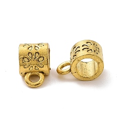 Antique Golden Tibetan Style Alloy Tube Bails, Loop Bails, Tube with Floral, Antique Golden, 11x7x7mm, Hole: 2mm, Inner Diameter: 4.8mm, 1250pcs/1000g
