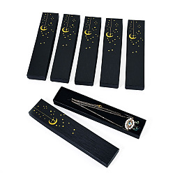 Black Gold Stamping Moon Printed Cardboard Paper Jewelry Necklace Packaging Boxes, Rectangle, Black, 21x4.5x2.1cm