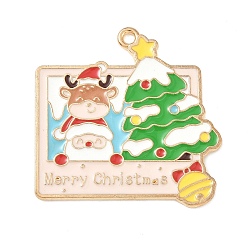 Santa Claus Рождественские эмали сплава подвески, золотой свет, Дед Мороз, 33x32.5x1.3 мм, отверстие : 1.8 мм