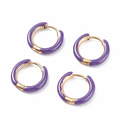 Темная Орхидея Двухцветные 304 массивные серьги-кольца из нержавеющей стали с эмалевым ионным покрытием (IP) для женщин, реальный 18 k позолоченный, темные орхидеи, 10 датчик, 15~16x2.5~3 мм, штифты : 1 мм