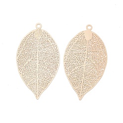 Light Gold Латунные филигранные большие подвески, гравированные металлические украшения, долговечный, без кадмия, без никеля и без свинца, лист, золотой свет, 49x26.5x0.3 мм, отверстие : 2 мм