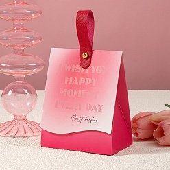 Crimson Folding Cardboard Candy Boxes, Wedding Gift Wrapping Box, With Handle, Rectangle, Crimson, 10x6.5x13cm