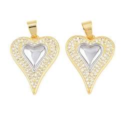 Платиновый & Золотой Латунные микро проложить кубического циркония подвески, сердце прелести, платиной и золотом, 26x20.5x3.5 мм, отверстие : 5x3 мм