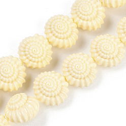 Лимонный шифон Нити резных бусин из синтетического коралла, окрашенные, формы раковины, лимонный шифон, 22.5x22.5x17 мм, отверстие : 1 мм, около 18 шт / нитка, 13.86'' (35.2 см)