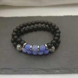 Смешанные камни Набор из круглых бусин из натуральной лавы и матового камня для женщин, с бусинами из выветренного агата