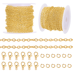 Golden DIY Necklace Bracelet Making Kits, including 30Pcs Alloy Clasps, 5M Iron Chains & 60Pcs Open Jump Ring, Golden, 3x2x0.5mm