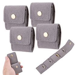 Серый 4-карманный органайзер для украшений из искусственной кожи с металлическими кнопками золотистого цвета, кольца ожерелья серьги браслеты, прямоугольные, серые, 5.5x4.5x1.9 см