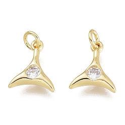 Золотой Латунные микропаве прозрачные кубические циркониевые подвески, с целью перехода в кольце, форма китового хвоста, золотые, 11x9x2.5 мм, отверстие: 1.5 мм, переходные кольца: 3.5x0.8 мм