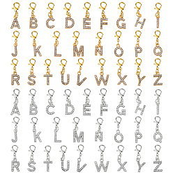 Платиновый & Золотой 52 шт 2 цвета сплав кристалл горный хрусталь подвеска украшения, с карабин-лобстерами , Письмо ~ Z, платиной и золотом, 25.5~29 мм, 26 шт / цвет