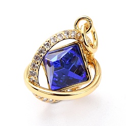 Настоящее золото 18K Латунные микро проложить кубического циркония подвески, долговечный, со стеклом, реальный 18 k позолоченный, 15x12.5x12 мм, отверстие : 3.6 мм