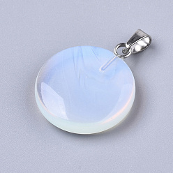 Опал Opalite подвески, с латунными дужками платинового цвета, плоско-круглые, 22~25x19~21x5~7 мм, отверстие : 3x6 мм