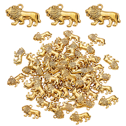 Antique Golden 60Pcs Tibetan Style Zinc Alloy Pendants, Lion, Antique Golden, 18x28x6mm, Hole: 2mm