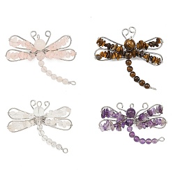 Смешанные камни Броши из натуральных драгоценных камней, латуни и железа, стрекоза, платина, 45~52x51~52 мм