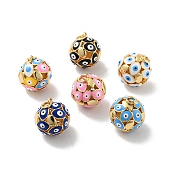 (52) Непрозрачная лаванда Круглые подвески с эмалью из латуни с дурным глазом, с прыжковых колец, без кадмия, без никеля и без свинца, реальный 18 k позолоченный, разноцветные, 19 мм, отверстие : 3.4 мм