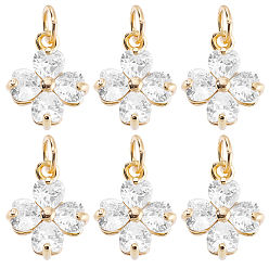 Прозрачный 8подвески из латуни с микропаве из кубического циркония, Четыре листа клевера, с целью перехода в кольце, долговечный, реальный 18 k позолоченный, без кадмия и без свинца, стойки покрытие, прозрачные, 13.5x10x5 мм