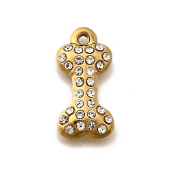 Золотой 304 подвески из нержавеющей стали, со стразами, ионное покрытие (ip), кость, золотые, 18.5x9x3 мм, отверстие : 1.5 мм