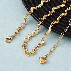 Золотой 304 Женские ожерелья из нержавеющей стали в форме лунного звена, золотые, 17.40 дюйм (44.2 см)