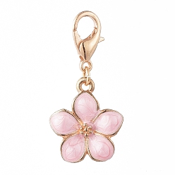 Pink Позолоченные подвески из цинкового сплава, с застежками эмали и когтя омара, цветок, розовые, 30 мм, цветок: 17x14x3 мм