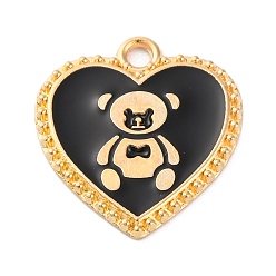 Черный Подвески из эмали и сплава, золотые, сердце с медвежьим шармом, чёрные, 21x19.5x1.5 мм, отверстие : 2 мм, 10 шт / комплект