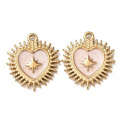 Розовый 304 подвески из нержавеющей стали, с эмалью, сердце со звездными подвесками, реальный 18 k позолоченный, ионное покрытие (ip), туманная роза, 22x20x2.5 мм, отверстие : 1.6 мм