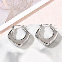 Couleur Acier Inoxydable 304 boucles d'oreilles en acier inoxydable, carrée, couleur inox, 24x23x6mm