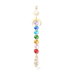 Colorful Sun Catcher Pendant Decorations, Glass & 201 Stainless Steel & Brass Hanging Ornament, Star & Moon & Teardrop, Colorful, 200mm