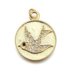 Настоящее золото 18K Стойка металлическая латунная микропрофилированная кубическая циркония подвески, плоский раунд с голубем, с целью перехода в кольце, без кадмия и без свинца, долговечный, реальный 18 k позолоченный, 24.5x20x1.5 мм, отверстие : 3.5 мм