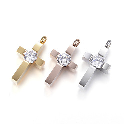 (52) Непрозрачная лаванда 304 подвески из нержавеющей стали, крестик, с кубического циркония, разноцветные, 25x13x6.5 мм, отверстие : 3 мм