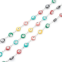 Разноцветный 304 цепи из нержавеющей стали ссылка, с эмалью и катушкой, пайки, красочный, Коннекторы : 11x6x3 мм, 32.8 футов (10 м) / рулон